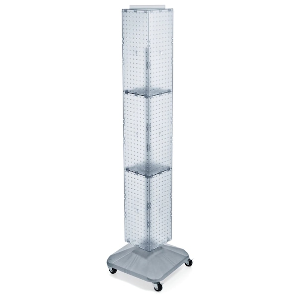 4-Sided Peg Floor Spinner Rack w/ Wheels. Clear Frost 8"W x 68"H